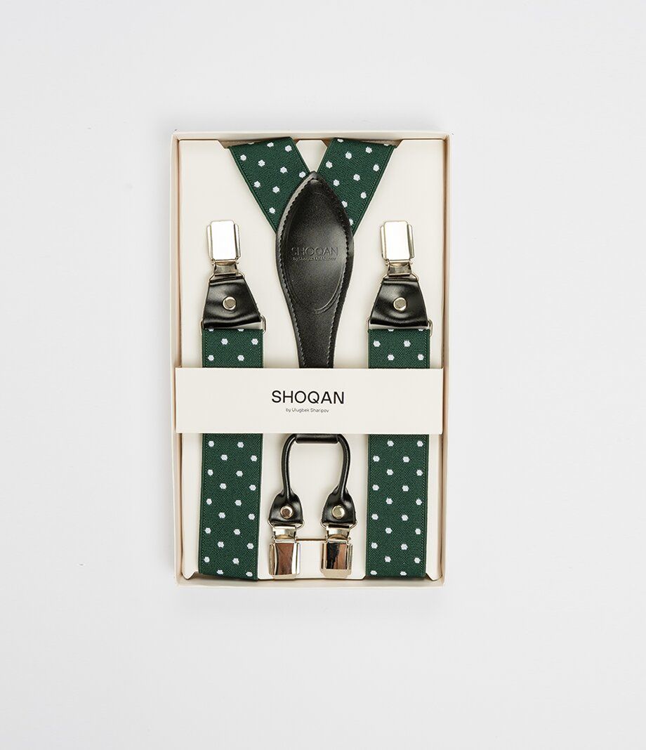 Темно-зеленые подтяжки в горох