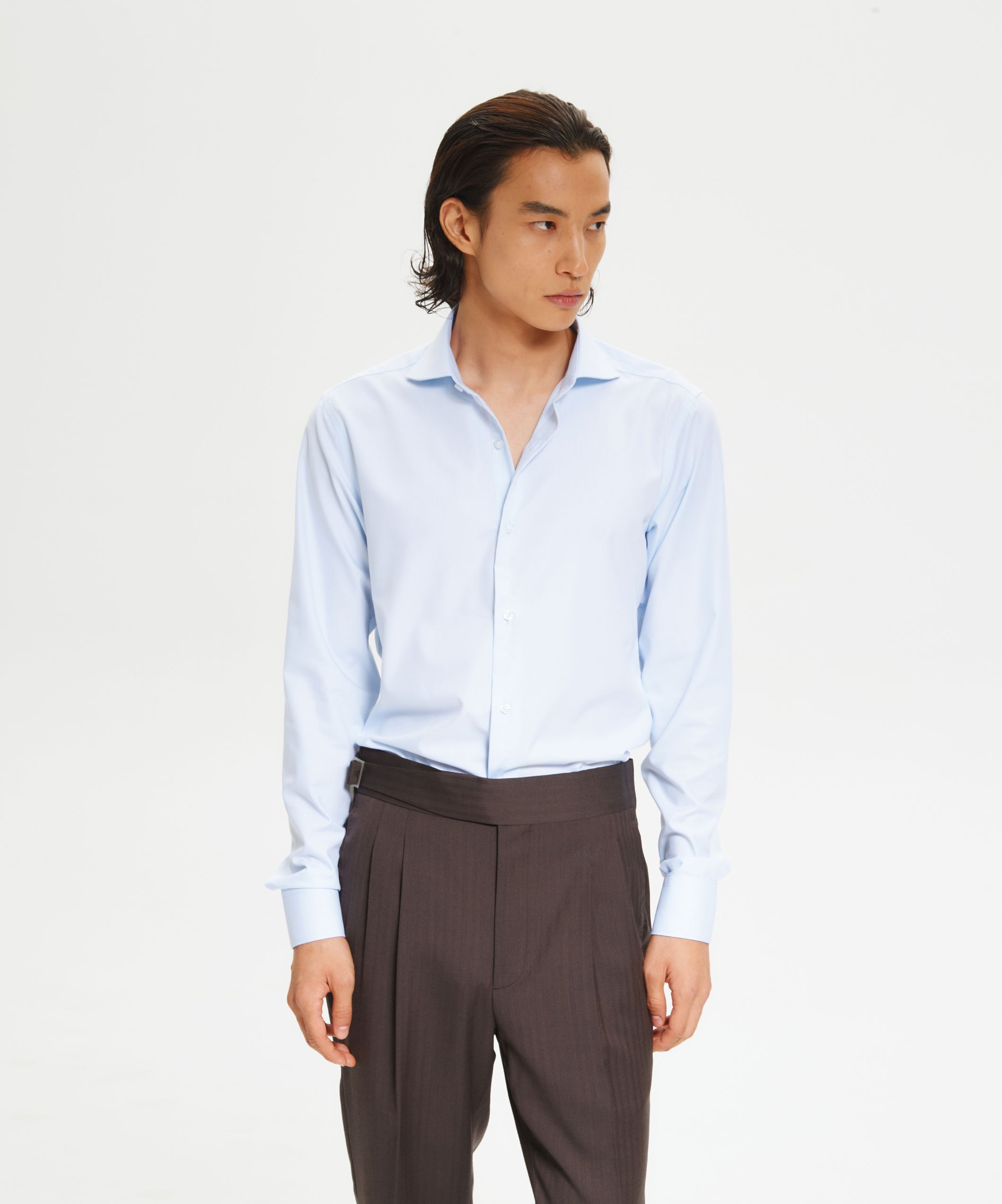 Голубая сорочка из хлопка с классическим воротом