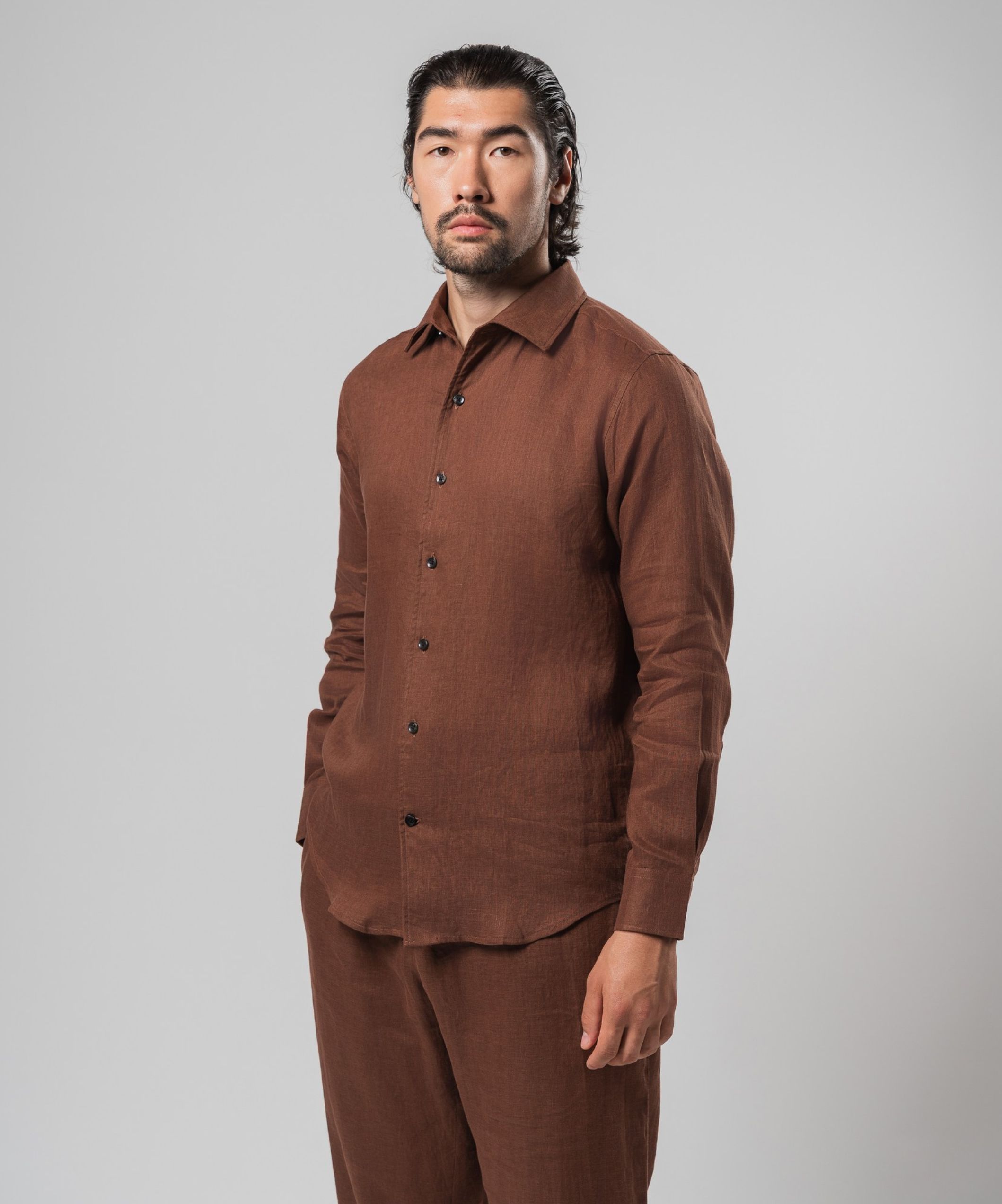 Льняной комплект терракотового цвета