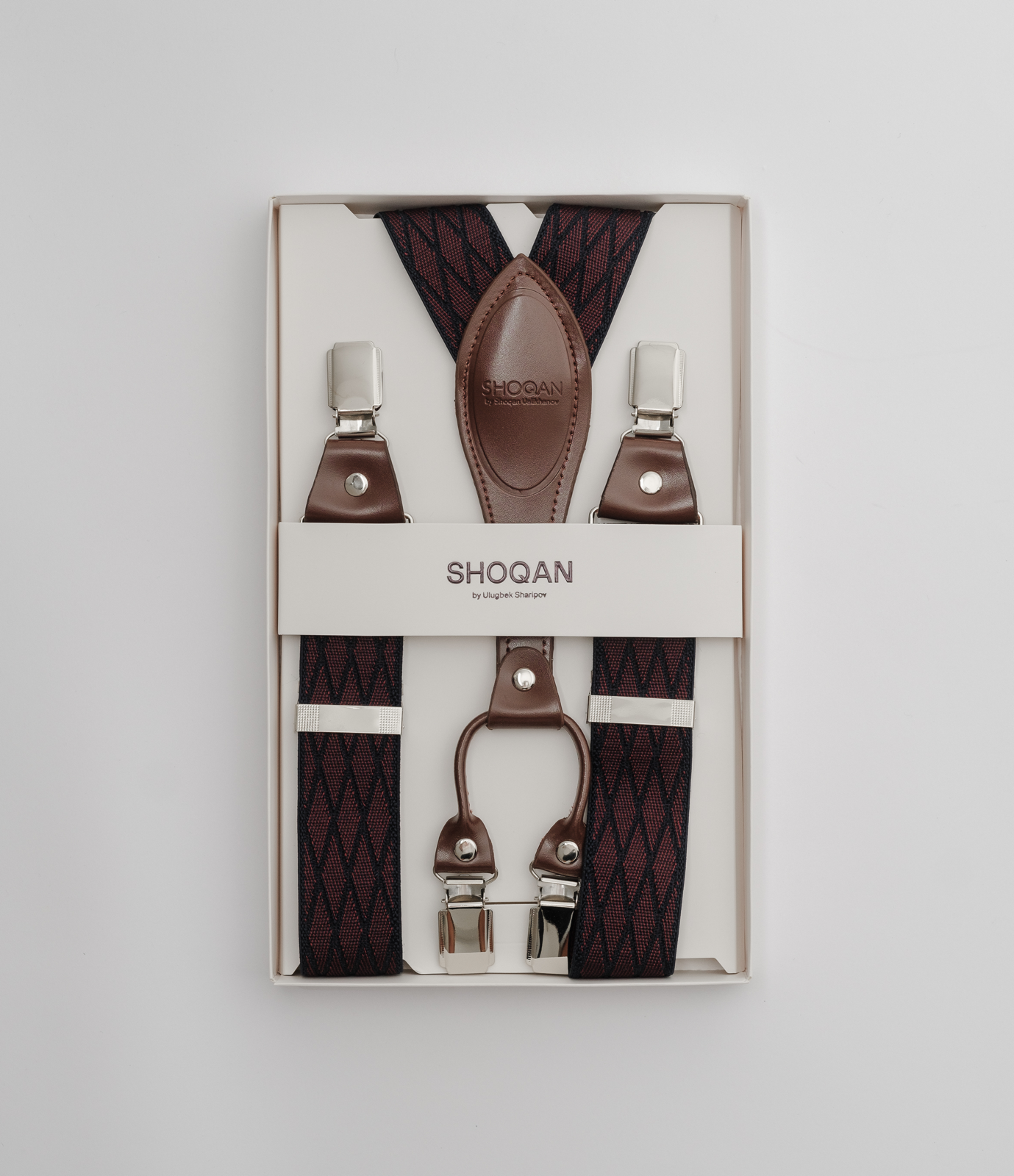 Бордовые подтяжки с рисунком